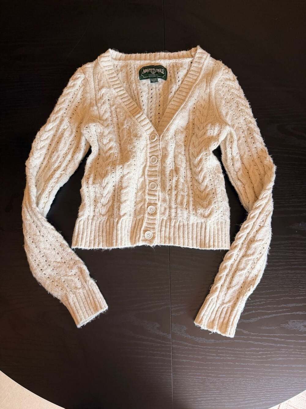 American Eagle Cream Cable Knit Cropped Cardigan